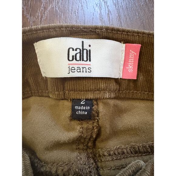 Cabi Skinny Pants Brown Olive Velvet Velour Size 2 - Picture 3 of 4